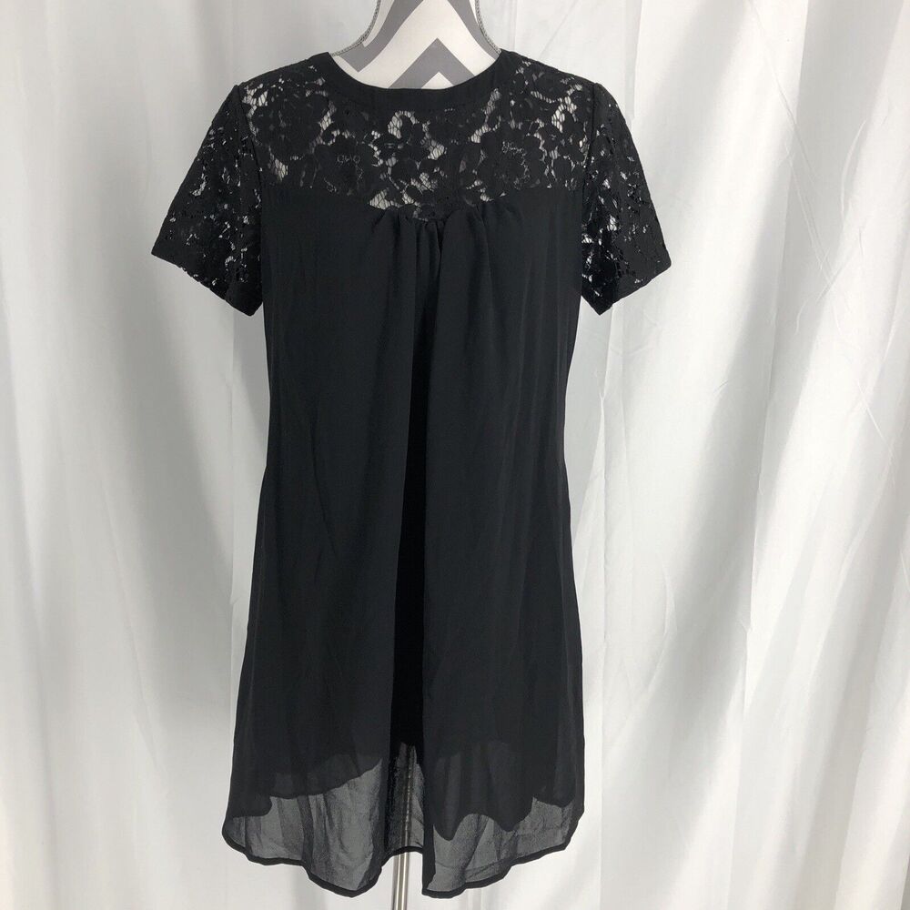 Vanberfia Women's Black Lace Overlay Maternity Dress Short Sleeve Size M